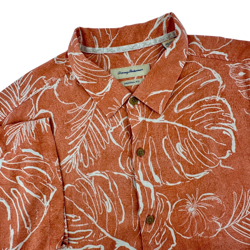 Tommy Bahama Mens 3XL Original Fit Silk Blend Tropical Leaf Floral Shirt Orange